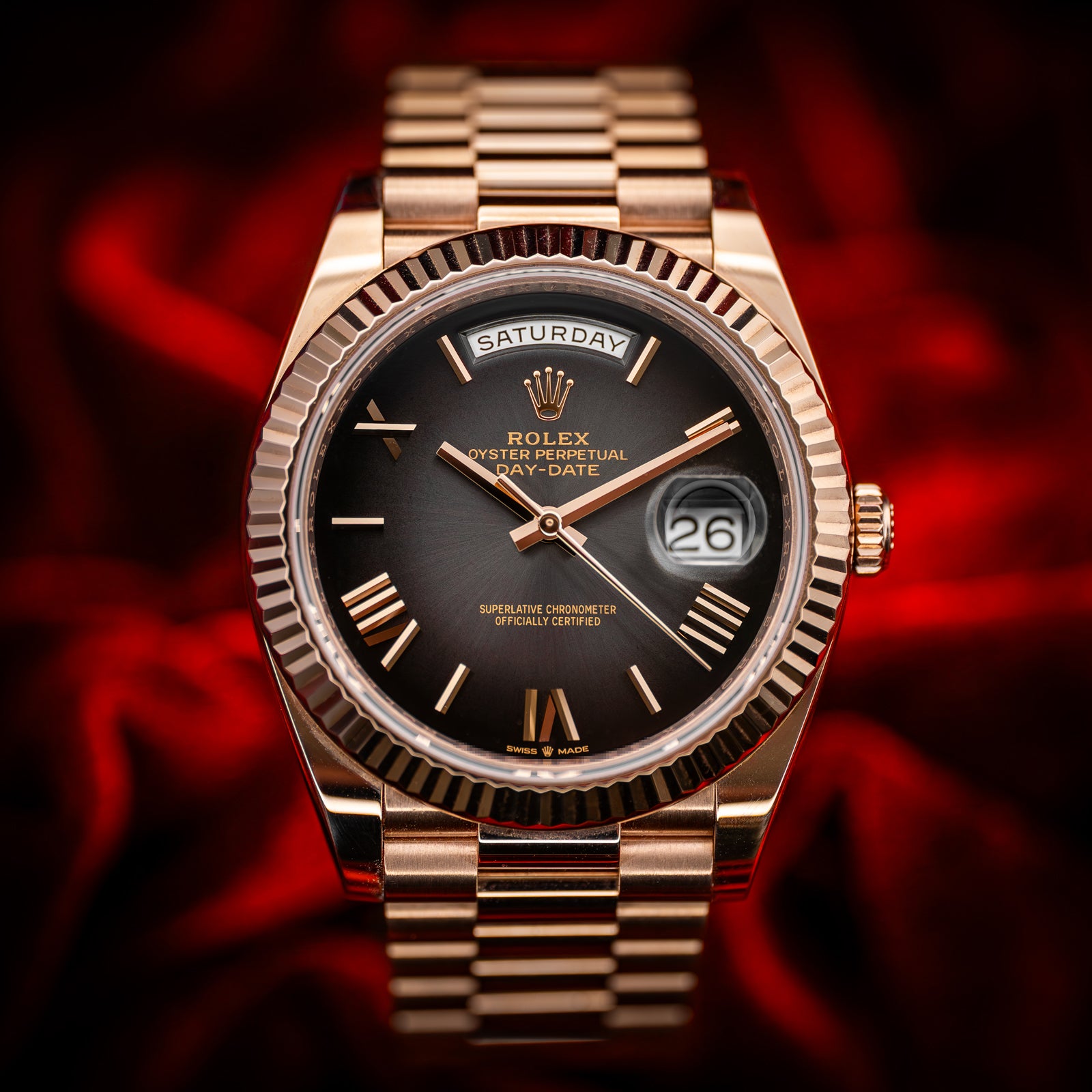 Rolex Day-Date 40 18K Everose Gold Black Ombre Roman Dial 40mm